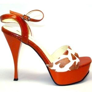 NEW Brown & Beige Faux Fur Giraffe Print Heels High Platform open toe